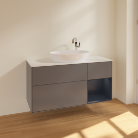 Тумба под раковину Villeroy & Boch Finion 120х50,1 см с подсветкой МДФ антрацит матовый лак/стекло белое матовое F951HGGK