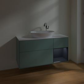 Тумба под раковину Villeroy & Boch Finion 120х50,1 см с подсветкой МДФ оливковый матовый лак/стекло белое матовое F951HGGM