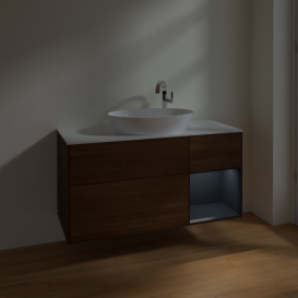 Тумба под раковину Villeroy & Boch Finion 120х50,1 см с подсветкой МДФ шпон грецкого ореха/стекло белое матовое F951HGGN