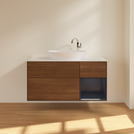 Тумба под раковину Villeroy & Boch Finion 120х50,1 см с подсветкой МДФ шпон грецкого ореха/стекло белое матовое F951HGGN