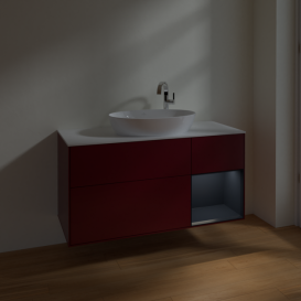 Тумба под раковину Villeroy & Boch Finion 120х50,1 см с подсветкой МДФ пион матовый лак/стекло черное матовое F951HGHB