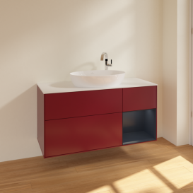 Тумба под раковину Villeroy & Boch Finion 120х50,1 см с подсветкой МДФ пион матовый лак/стекло черное матовое F951HGHB