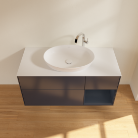 Тумба под раковину Villeroy & Boch Finion 120х50,1 см с подсветкой МДФ темно-синий матовый лак/стекло белое матовое F951HGHG