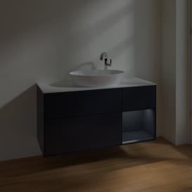 Тумба под раковину Villeroy & Boch Finion 120х50,1 см с подсветкой МДФ темно-синий матовый лак/стекло белое матовое F951HGHG