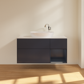 Тумба под раковину Villeroy & Boch Finion 120х50,1 см с подсветкой МДФ темно-синий матовый лак/стекло белое матовое F951HGHG