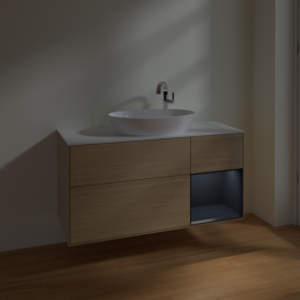 Тумба под раковину Villeroy & Boch Finion 120х50,1 см с подсветкой МДФ шпон дуба/стекло белое матовое F951HGPC