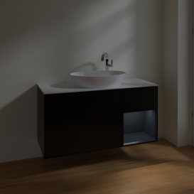 Тумба под раковину Villeroy & Boch Finion 120х50,1 см с подсветкой МДФ черный матовый лак/стекло белое матовое F951HGPD