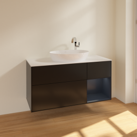 Тумба под раковину Villeroy & Boch Finion 120х50,1 см с подсветкой МДФ черный матовый лак/стекло белое матовое F951HGPD