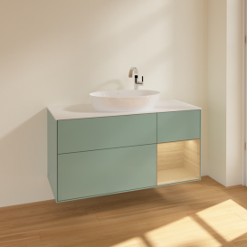 Тумба под раковину Villeroy & Boch Finion 120х50,1 см с подсветкой МДФ оливковый матовый лак/стекло белое матовое F951PCGM