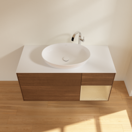 Тумба під раковину Villeroy & Boch Finion 120х50,1 см із підсвічуванням МДФ шпон волоського горіха/скло біле матове F951PCGN