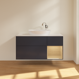 Тумба под раковину Villeroy & Boch Finion 120х50,1 см с подсветкой МДФ темно-синий матовый лак/стекло белое матовое F951PCHG