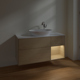 Тумба под раковину Villeroy & Boch Finion 120х50,1 см с подсветкой МДФ шпон дуба/стекло белое матовое F951PCPC