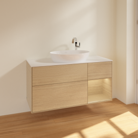 Тумба под раковину Villeroy & Boch Finion 120х50,1 см с подсветкой МДФ шпон дуба/стекло белое матовое F951PCPC