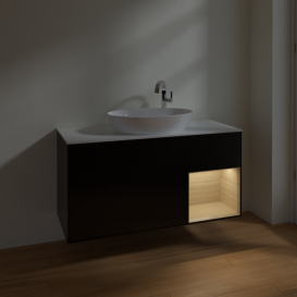 Тумба под раковину Villeroy & Boch Finion 120х50,1 см с подсветкой МДФ черный матовый лак/стекло белое матовое F951PCPD