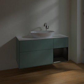 Тумба під раковину Villeroy & Boch Finion 120х50,1 см із підсвічуванням МДФ оливковий матовий лак/скло біле матове F951PDGM