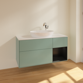 Тумба під раковину Villeroy & Boch Finion 120х50,1 см із підсвічуванням МДФ оливковий матовий лак/скло біле матове F951PDGM