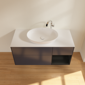 Тумба под раковину Villeroy & Boch Finion 120х50,1 см с подсветкой МДФ темно-синий матовый лак/стекло белое матовое F951PDHG