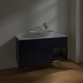 Тумба под раковину Villeroy & Boch Finion 120х50,1 см с подсветкой МДФ темно-синий матовый лак/стекло белое матовое F951PDHG