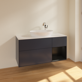 Тумба под раковину Villeroy & Boch Finion 120х50,1 см с подсветкой МДФ темно-синий матовый лак/стекло белое матовое F951PDHG