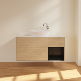 Тумба под раковину Villeroy & Boch Finion 120х50,1 см с подсветкой МДФ шпон дуба/стекло белое матовое F951PDPC