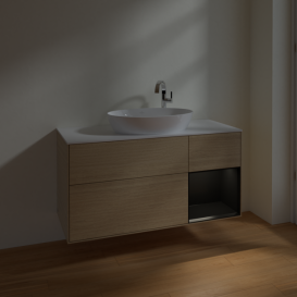 Тумба под раковину Villeroy & Boch Finion 120х50,1 см с подсветкой МДФ шпон дуба/стекло белое матовое F951PDPC