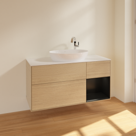 Тумба под раковину Villeroy & Boch Finion 120х50,1 см с подсветкой МДФ шпон дуба/стекло белое матовое F951PDPC