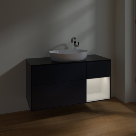 Тумба под раковину Villeroy & Boch Finion 120х50,1 см с подсветкой МДФ темно-синий матовый лак/стекло черное матовое F952GFHG