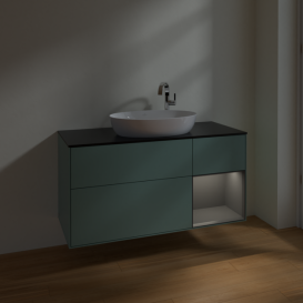 Тумба под раковину Villeroy & Boch Finion 120х50,1 см с подсветкой МДФ оливковый матовый лак/стекло черное матовое F952GKGM