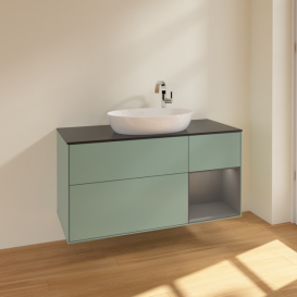 Тумба под раковину Villeroy & Boch Finion 120х50,1 см с подсветкой МДФ оливковый матовый лак/стекло черное матовое F952GKGM