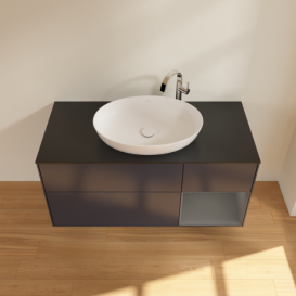 Тумба под раковину Villeroy & Boch Finion 120х50,1 см с подсветкой МДФ темно-синий матовый лак/стекло черное матовое F952GKHG