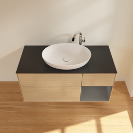 Тумба под раковину Villeroy & Boch Finion 120х50,1 см с подсветкой МДФ шпон дуба/стекло черное матовое F952GKPC