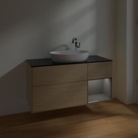 Тумба под раковину Villeroy & Boch Finion 120х50,1 см с подсветкой МДФ шпон дуба/стекло черное матовое F952GKPC