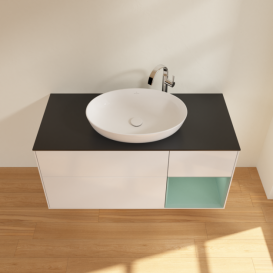 Тумба под раковину Villeroy & Boch Finion 120х50,1 см с подсветкой МДФ глянцевый белый лак/стекло черное матовое F952GMGF