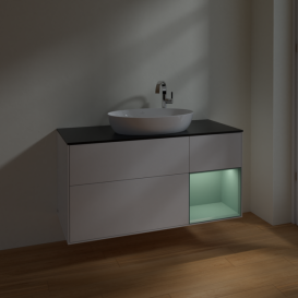 Тумба под раковину Villeroy & Boch Finion 120х50,1 см с подсветкой МДФ глянцевый белый лак/стекло черное матовое F952GMGF