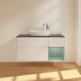 Тумба под раковину Villeroy & Boch Finion 120х50,1 см с подсветкой МДФ глянцевый белый лак/стекло черное матовое F952GMGF