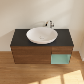 Тумба под раковину Villeroy & Boch Finion 120х50,1 см с подсветкой МДФ шпон грецкого ореха/стекло черное матовое F952GMGN