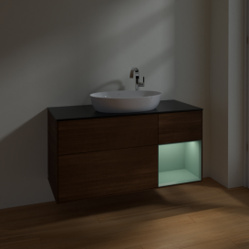 Тумба под раковину Villeroy & Boch Finion 120х50,1 см с подсветкой МДФ шпон грецкого ореха/стекло черное матовое F952GMGN