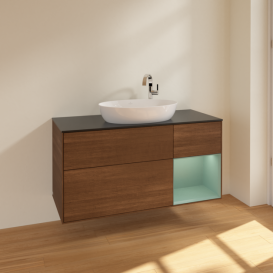 Тумба под раковину Villeroy & Boch Finion 120х50,1 см с подсветкой МДФ шпон грецкого ореха/стекло черное матовое F952GMGN