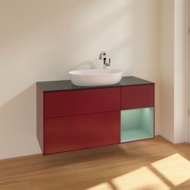 Тумба под раковину Villeroy & Boch Finion 120х50,1 см с подсветкой МДФ пион матовый лак/стекло черное матовое F952GMHB