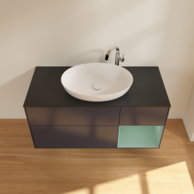 Тумба под раковину Villeroy & Boch Finion 120х50,1 см с подсветкой МДФ темно-синий матовый лак/стекло черное матовое F952GMHG