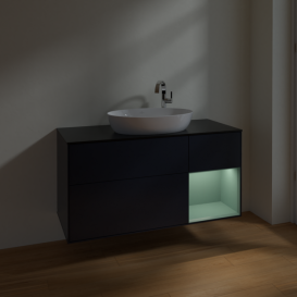 Тумба под раковину Villeroy & Boch Finion 120х50,1 см с подсветкой МДФ темно-синий матовый лак/стекло черное матовое F952GMHG