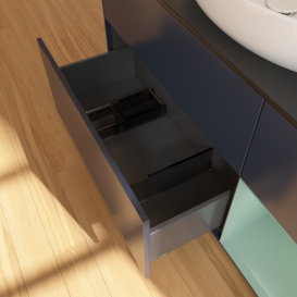 Тумба под раковину Villeroy & Boch Finion 120х50,1 см с подсветкой МДФ темно-синий матовый лак/стекло черное матовое F952GMHG