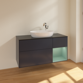 Тумба под раковину Villeroy & Boch Finion 120х50,1 см с подсветкой МДФ темно-синий матовый лак/стекло черное матовое F952GMHG