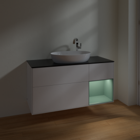 Тумба под раковину Villeroy & Boch Finion 120х50,1 см с подсветкой МДФ белый матовый лак/стекло черное матовое F952GMMT