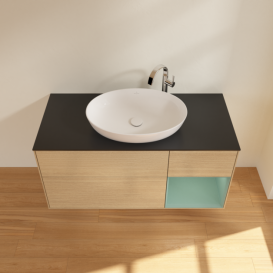 Тумба под раковину Villeroy & Boch Finion 120х50,1 см с подсветкой МДФ шпон дуба/стекло черное матовое F952GMPC