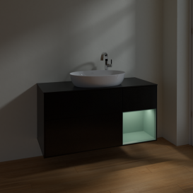 Тумба под раковину Villeroy & Boch Finion 120х50,1 см с подсветкой МДФ черный матовый лак/стекло черное матовое F952GMPD