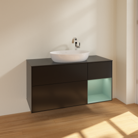 Тумба под раковину Villeroy & Boch Finion 120х50,1 см с подсветкой МДФ черный матовый лак/стекло черное матовое F952GMPD