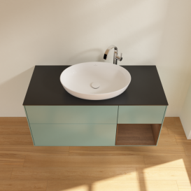 Тумба под раковину Villeroy & Boch Finion 120х50,1 см с подсветкой МДФ оливковый матовый лак/стекло черное матовое F952GNGM