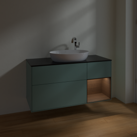 Тумба под раковину Villeroy & Boch Finion 120х50,1 см с подсветкой МДФ оливковый матовый лак/стекло черное матовое F952GNGM