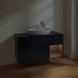 Тумба под раковину Villeroy & Boch Finion 120х50,1 см с подсветкой МДФ темно-синий матовый лак/стекло черное матовое F952GNHG